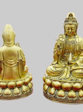 纯黄铜柳叶观音菩萨佛像摆件南海坐莲花观世音娘娘家用佛堂供养