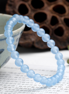 浅蓝色玉髓单圈招财水晶饰品手链
