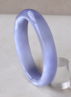 晶韵淡灰蓝色显肤色白灰猫眼水晶石手镯 效应亮光滑面中宽配玉镯