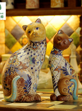手工陶瓷猫咪餐厅酒吧包邮摆件