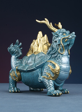 彩铜金山龙龟摆件铜龟家居玄关客厅新中式工艺品开业礼品