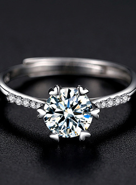 网红直播高级感十箭十心戒指女S925纯银一克拉六爪婚戒女厂家批发