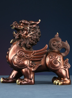 铜麒麟摆件家居办公室装饰品客厅工艺品麒麟摆设开业礼品