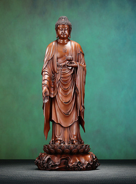 紫铜西方三圣摆件 家居室内供奉释迦观音大势至立像铜工艺品佛像