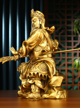 黄铜武圣关公家居办公室桌面武财神关公铜像关二爷工艺礼品摆件