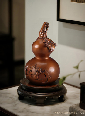 紫铜双钱葫芦摆件家居办公室桌面铜葫芦把玩件送礼铜工艺品手把件