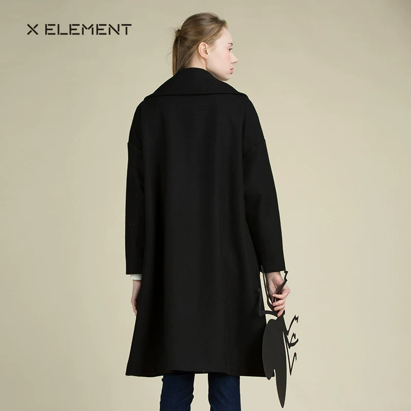 Winter black fitted jacket for leisure, long woolen coat, mid-length
