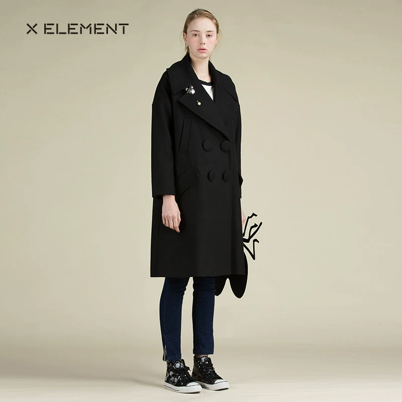 Winter black fitted jacket for leisure, long woolen coat, mid-length