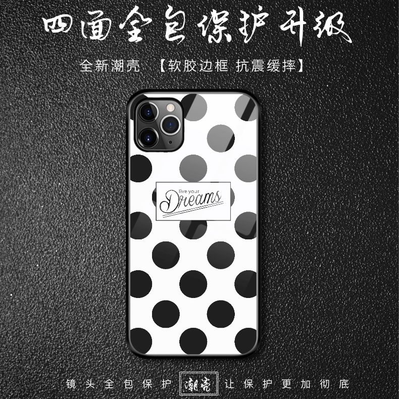 简约黑白格子iPhone15ProMax手机壳高级感14情侣13玻璃壳12原创11时尚Xs个性XR创意X圆点8Plus潮流7p防摔Mini-图0