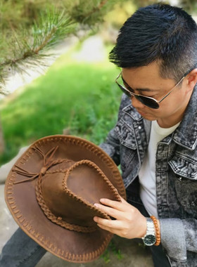 休闲牛仔帽男女牛仔帽真皮休闲