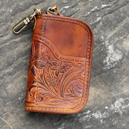 Genuine leather handmade key bag waist hanging large capacity multi-function