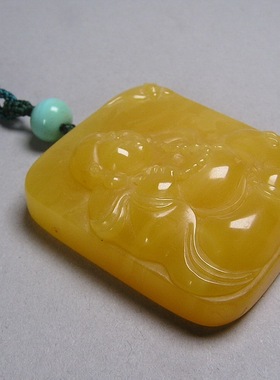 女款琥珀弥勒佛吊坠玉雕苏工