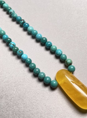 天然绿松石项链吊坠琥珀
