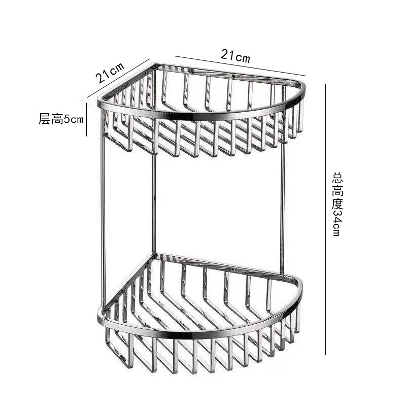 304不锈钢实心网篮多功能浴室角架置物架角篮挂架打孔免打孔两用-图2