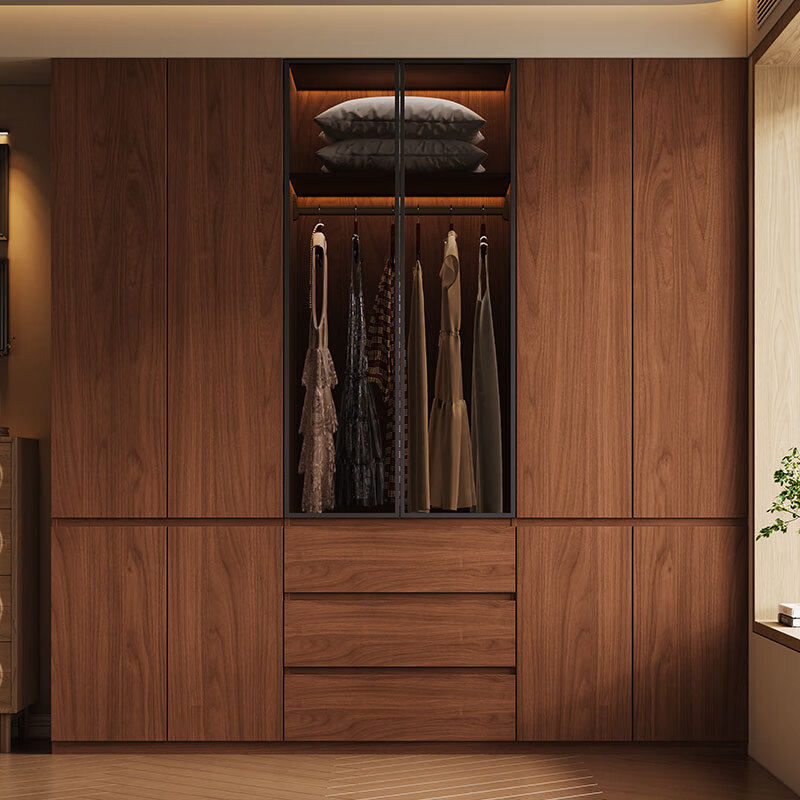 新中式胡桃色全实木家用卧室大衣柜广东佛山原木2025新款工厂定制,淘宝优惠券,粉丝福利购,淘宝优惠卷