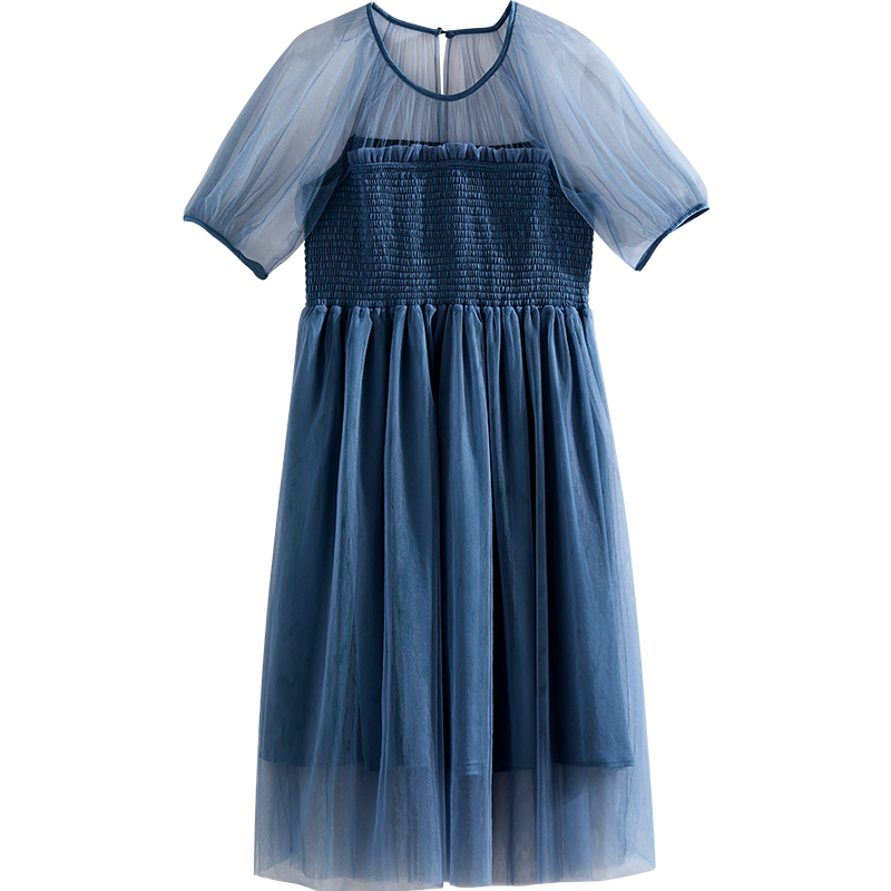 BELLYWEAR孕妇裙子夏季新款梦幻蓝色司马克拼接网纱气质孕妇装 - 图3
