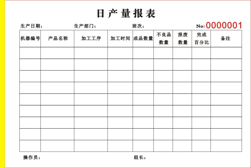 日产量报表 员工产能表 生产日报表 个人计件单作业单一联二联 - 图0