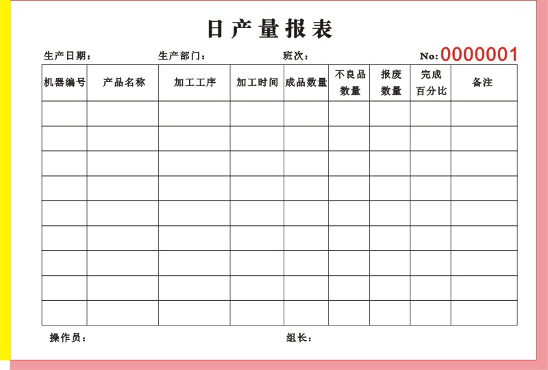 日产量报表 员工产能表 生产日报表 个人计件单作业单一联二联 - 图1