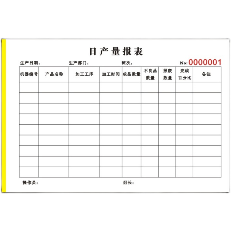 日产量报表 员工产能表 生产日报表 个人计件单作业单一联二联 - 图2