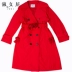 Ladies House Women 2019 Spring Mới Phổ biến Hoa hồng Thắt lưng Đỏ Vừa dài Áo khoác gió cho nữ - Trench Coat