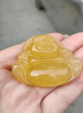 天然黄龙玉弥勒佛玉器石英岩玉