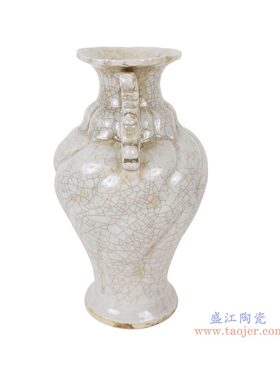 景德镇陶瓷开片纹双耳花瓶中式客厅装饰摆件简约送礼