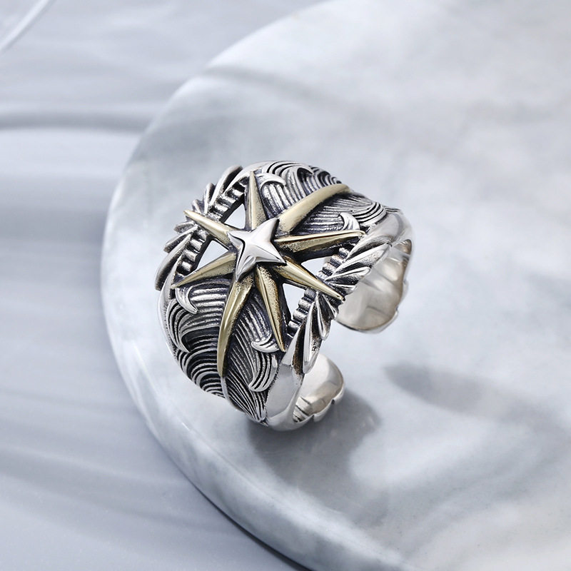 羊羊家S925纯银星芒戒指男女个性指环羽毛食指开口泰银复古饰品,淘宝优惠券,粉丝福利购,淘宝优惠卷