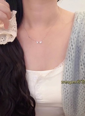 s925纯银双蝴蝶少女心锁骨链项链