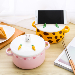 可爱宿舍泡面碗带盖陶瓷