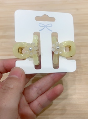 ins温柔奶黄色蝴蝶结花朵发夹甜美珍珠少女百搭碎发刘海抓夹头饰