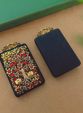 西藏唐卡吊坠扎基拉姆黄财神佛牌项链民族风黑檀木招财象绿度母