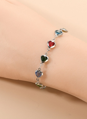 跨境欧美热销饰品百搭创意时尚手链女不锈钢玻璃爱心手链ins风手