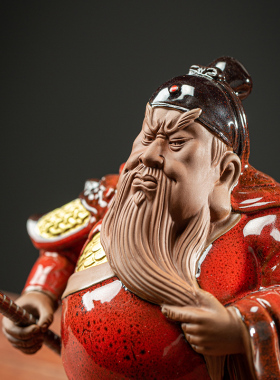 紫砂关羽家居客厅精品茶台摆件