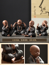 Chinese Purple Sand Zen with four small monks creative pendulum pieces Home bookcase Bookcase Decorative Handiwork Furnishing