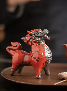 国潮招财水火小麒麟摆件一对