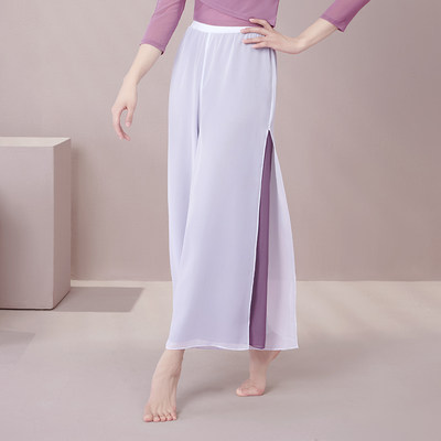 舞之恋古典舞服装中国风白色舞蹈练功裤女秋飘逸双层雪纺纱阔腿裤 虎窝淘