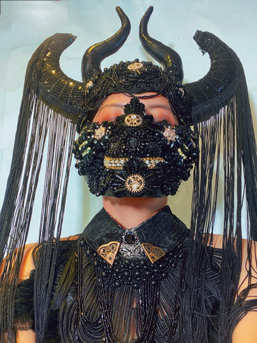 男士款女款夸张骷髅金色银色朋克铆钉夜店舞会表演面具万圣节面罩 - 图1