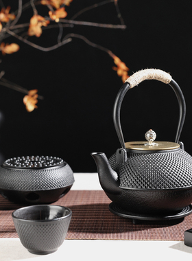 新中式茶室铸铁松针茶壶书房摆件
