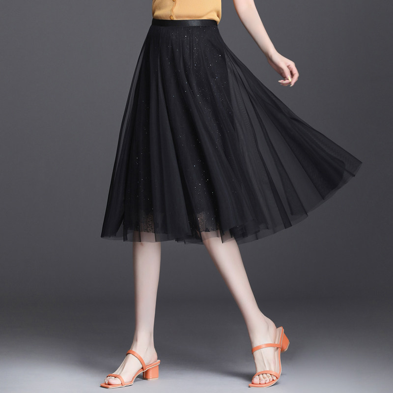 粉色纱裙显瘦胯大百褶a字半身裙 都孜妮半身裙