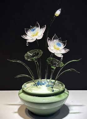 琉璃荷花摆件永生花佛龛佛堂供奉非遗灯工琉璃玄关电视柜家居摆件