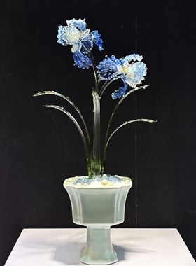 琉璃鸢尾花摆件轻奢奶油风书房桌面装饰非遗灯工琉璃壁龛家居摆件