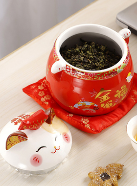招财猫茶叶罐陶瓷密封罐家用茶罐