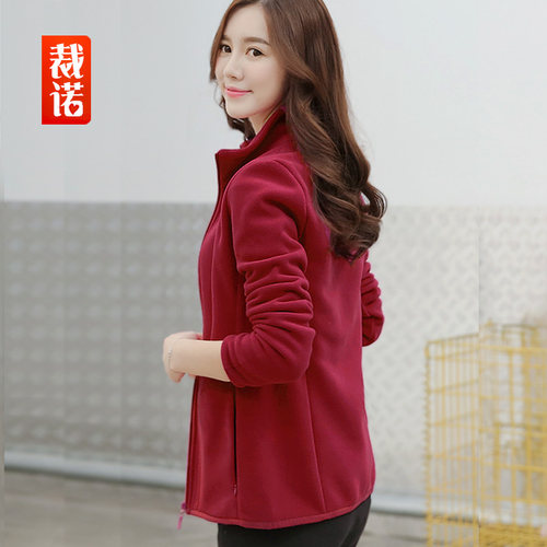裁诺摇粒绒外套女春秋季无帽加绒夹克开衫抓绒运动服宽松女装上衣 - 图0
