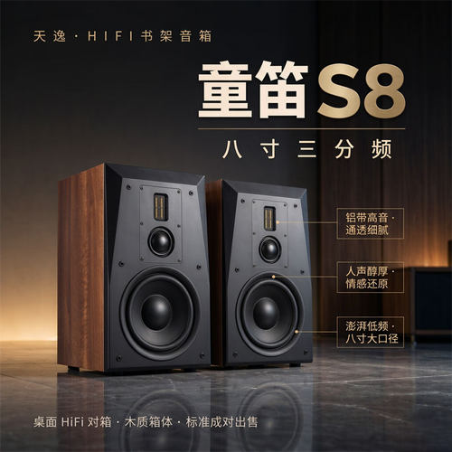 Winner/天逸 童笛S8发烧HIFI无源音箱8寸低音三分频书架木质音响 - 图3