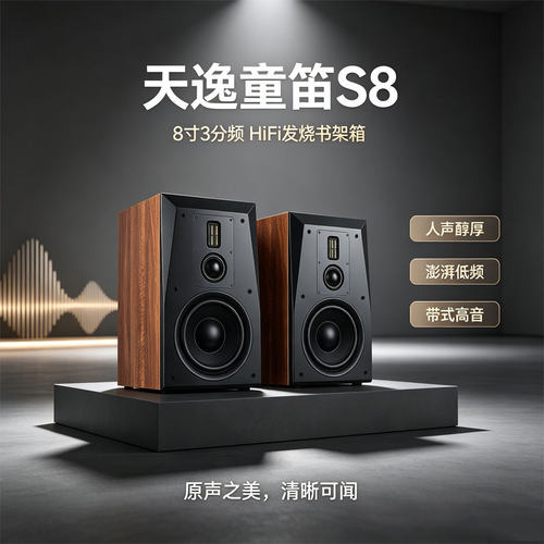 Winner/天逸 童笛S8发烧HIFI无源音箱8寸低音三分频书架木质音响 - 图0