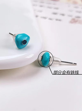 天然绿松石女士纯银银耳钉定制