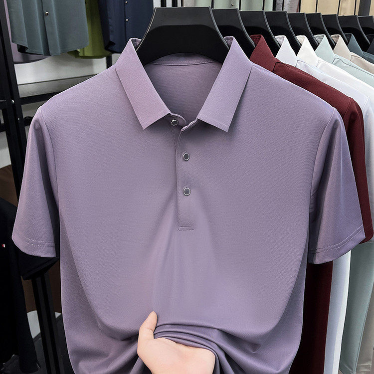 2026夏季新款桑蚕丝翻领短袖POLO衫男商务休闲冰感上衣