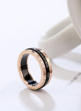女钛钢18K玫瑰金欧美可转动戒指