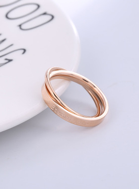 双环钛钢戒指韩版情侣love英文