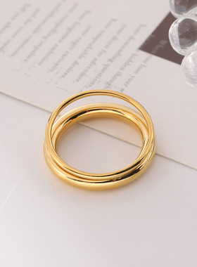 日韩双环钛钢玫瑰金戒指指环饰品